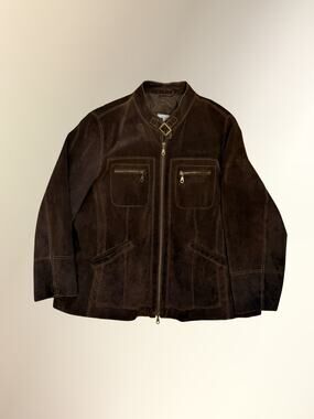 Vintage Crazy Line Brown Suede Utility Moto Jacket Zip Pockets Women's 18